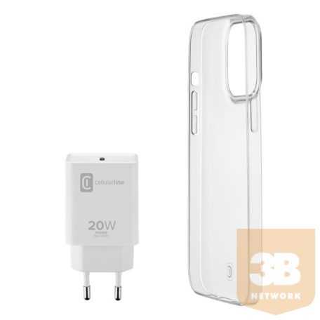 Cellularline kit iPhone 13 STARTKITIPH13MIN töltő (USB-C)+átlátszó tok
