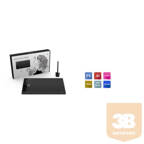 XP-PEN Grafikus tábla - Star 03 V2 (10"x6", 5080 LPI, PS 8192, 266 RPS, 8 gomb, USB)