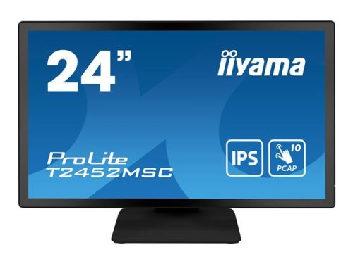 IIYAMA T2452MSC-B1 24inch IPS FHD PCAP 10P Touch Flat Bezel Free Glass 360cd/m2 HDMI DP USB HUB 2x3.0 Speakers Webcam Microphone