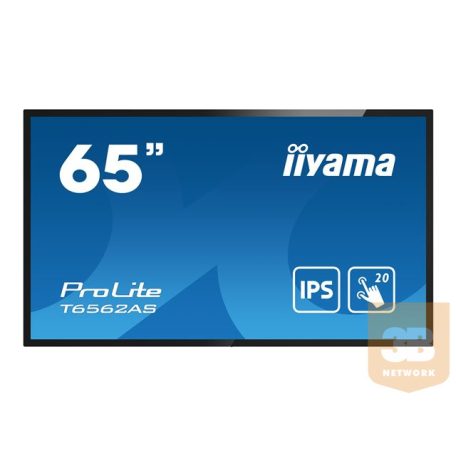 IIYAMA T6562AS-B1 4k UHD LCD 65inch 20 Points PCAP 500cd/m2 1200:1 3840x2160 AG RS232C 16GB eMMC 2GB RAM