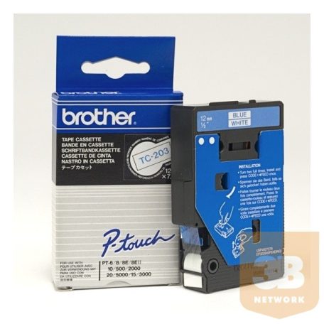 Brother Festékszalag TC203 P-Touch, 12mm fehér alapon kék