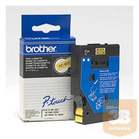Brother Festékszalag TC601 P-Touch, 12mm sárga alapon fekete