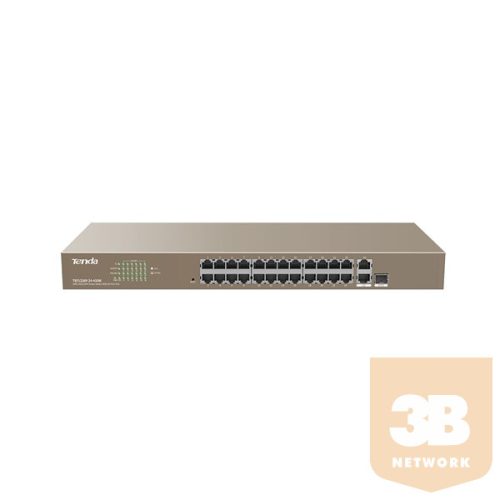 Tenda Switch Smart PoE - TEF1226P-24-410W (24x100Mbps + 2x1Gbps + 1xSFP port; 24 af/at PoE+ port; 370W; rack-mount)