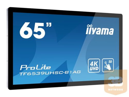 IIYAMA TF6539UHSC-B1AG 65inch WIDE LCD 50-Points Touch Screen 3840x2160 1100:1 500cd/m2 UHD IPS panel LED VGA 2xHDMI DP