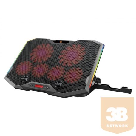 Conceptronic Notebook Hűtőpad 17"-ig - THYIA01B (USB, 6x12,5cm, LCD kijelző, állítható magasság, csúszásmentes, fekete)