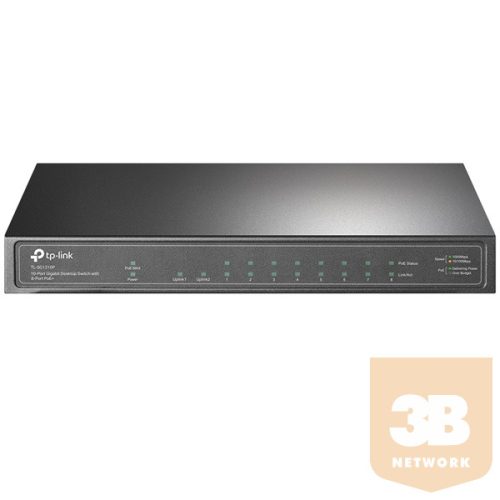 TP-LINK Switch 9x1000Mbps (8xPOE+) + 1 Gigabit SFP, Fémházas Asztali, TL-SG1210P