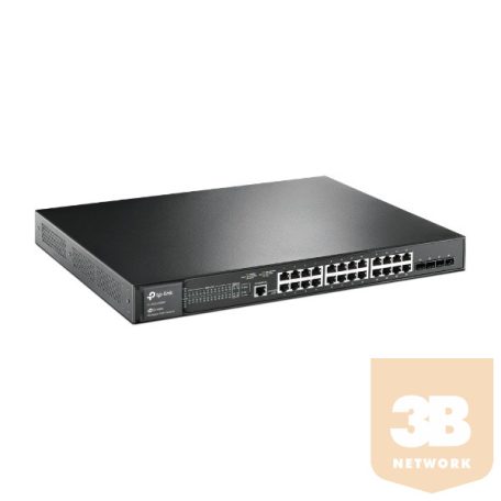 TP-LINK Switch 24x1000Mbps (24xPOE+) + 4x1Gigabit SFP+ + 2 konzol port, Menedzselhető, TL-SG3428MP