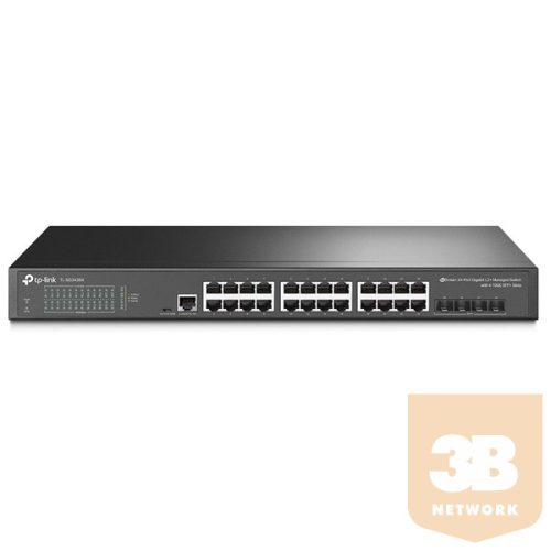 TP-LINK Switch 24x1000Mbps + 4x10G SFP+ + 2 konzol port, Menedzselhető, TL-SG3428X