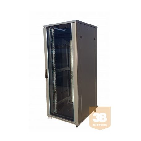 X-Tech - 27U rack szekrény 600x800, Fekete, lapraszerelt