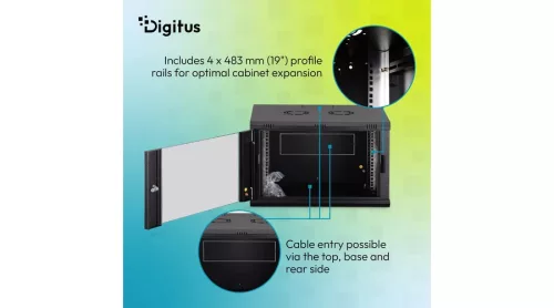 Digitus 7U 19" fali rack szekrény 600x450 mm, fekete, lapraszerelt