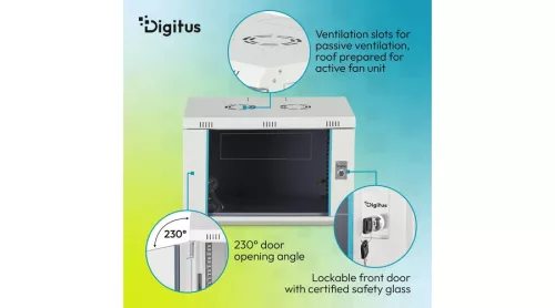 Digitus 7U 19" fali rack szekrény 600x450 mm, világosszürke, lapraszerelt