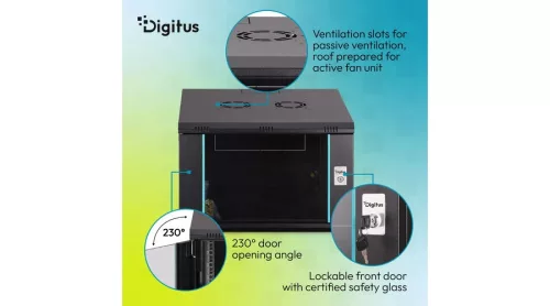 Digitus 7U 19" fali rack szekrény 600x600 mm, fekete, lapraszerelt