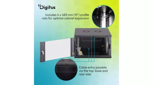 Digitus 7U 19" fali rack szekrény 600x600 mm, fekete, lapraszerelt