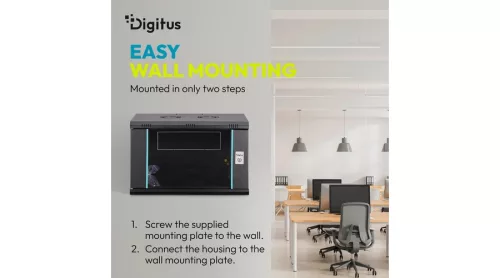 Digitus 7U 19" fali rack szekrény 600x600 mm, fekete, lapraszerelt