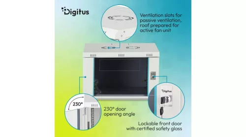 Digitus 7U 19" fali rack szekrény 600x600 mm, világosszürke, lapraszerelt