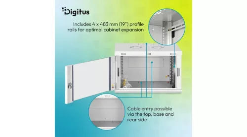 Digitus 7U 19" fali rack szekrény 600x600 mm, világosszürke, lapraszerelt