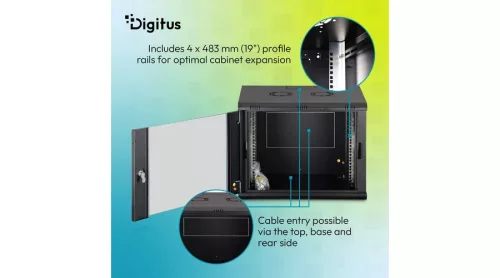 Digitus 9U 19" fali rack szekrény 600x450 mm, fekete, lapraszerelt