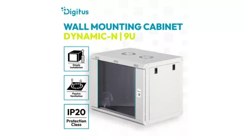 Digitus 9U 19" fali rack szekrény 600x450 mm, világosszürke, lapraszerelt