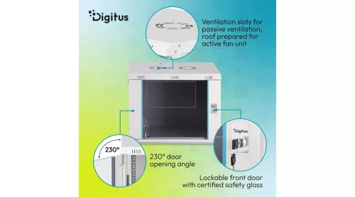 Digitus 9U 19" fali rack szekrény 600x450 mm, világosszürke, lapraszerelt