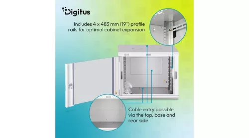 Digitus 9U 19" fali rack szekrény 600x450 mm, világosszürke, lapraszerelt