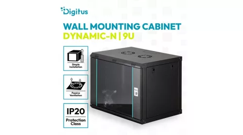 Digitus 9U 19" fali rack szekrény 600x600 mm, fekete, lapraszerelt
