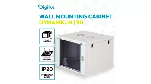 Digitus 9U 19" fali rack szekrény 600x600 mm, világosszürke, lapraszerelt