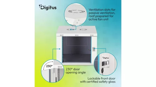 Digitus 9U 19" fali rack szekrény 600x600 mm, világosszürke, lapraszerelt