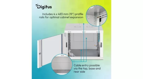 Digitus 9U 19" fali rack szekrény 600x600 mm, világosszürke, lapraszerelt
