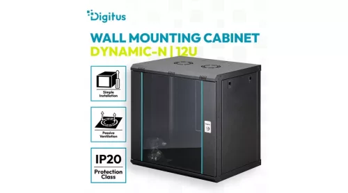 Digitus 12U 19" fali rack szekrény 600x450 mm, fekete, lapraszerelt