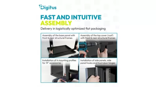 Digitus 12U 19" fali rack szekrény 600x450 mm, fekete, lapraszerelt