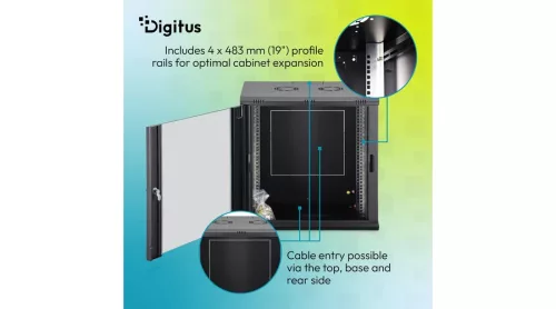 Digitus 12U 19" fali rack szekrény 600x450 mm, fekete, lapraszerelt