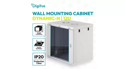 Digitus 12U 19" fali rack szekrény 600x450 mm, világosszürke, lapraszerelt