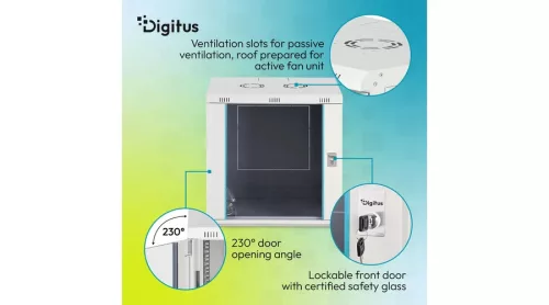 Digitus 12U 19" fali rack szekrény 600x450 mm, világosszürke, lapraszerelt