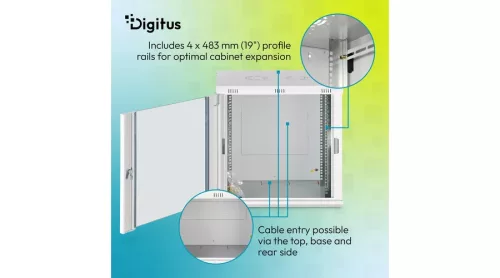 Digitus 12U 19" fali rack szekrény 600x450 mm, világosszürke, lapraszerelt