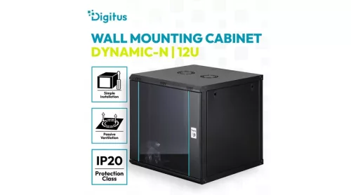 Digitus 12U 19" fali rack szekrény 600x600 mm, fekete, lapraszerelt