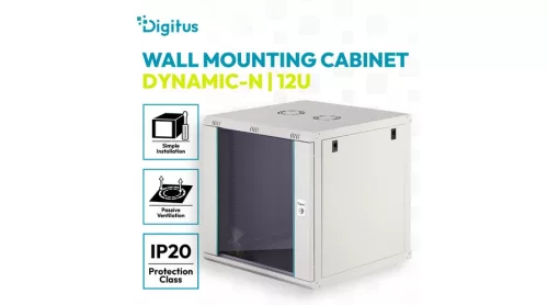 Digitus 12U 19" fali rack szekrény 600x600 mm, világosszürke, lapraszerelt