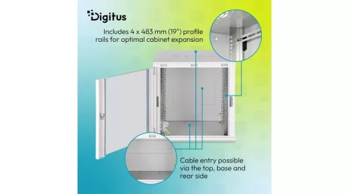Digitus 12U 19" fali rack szekrény 600x600 mm, világosszürke, lapraszerelt