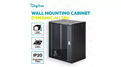 Digitus 16U 19" fali rack szekrény 600x450 mm, fekete, lapraszerelt