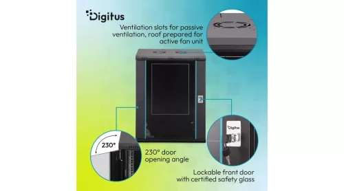 Digitus 16U 19" fali rack szekrény 600x450 mm, fekete, lapraszerelt