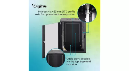 Digitus 16U 19" fali rack szekrény 600x450 mm, fekete, lapraszerelt