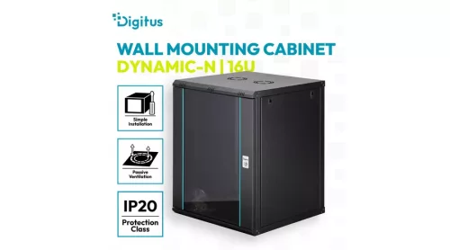 Digitus 16U 19" fali rack szekrény 600x600 mm, fekete, lapraszerelt