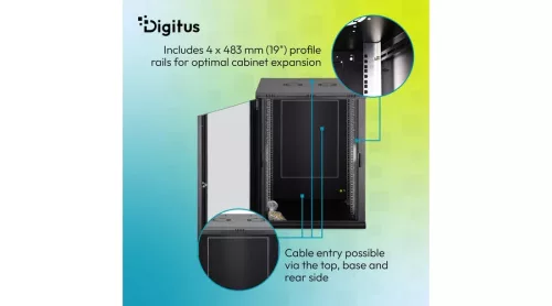 Digitus 16U 19" fali rack szekrény 600x600 mm, fekete, lapraszerelt