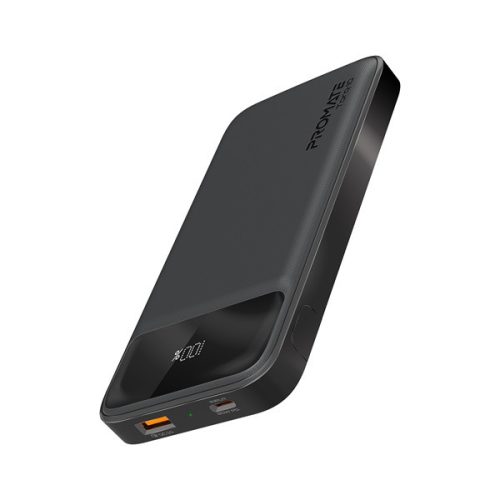 Promate Akkubank - TORQ 10 10000mAh (PowerBank, 20W, 1xUSB-A, 1xUSB-C, PD/QC, LED kijelző, fekete)