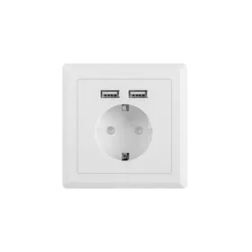   Lanberg AC süllyesztett fali aljzat 230V 2 USB porttal 2.1A, Schuko aljzat fehér