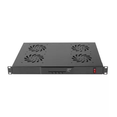 Lanberg 19" 1U ventilátor egység LCD kijelzővel, termosztáttal, 4x ventilátor, 230V, fekete