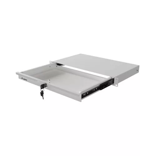 19" fiók, 1U/483×270 mm,  30 kg maximum terhelhetőség, szürke