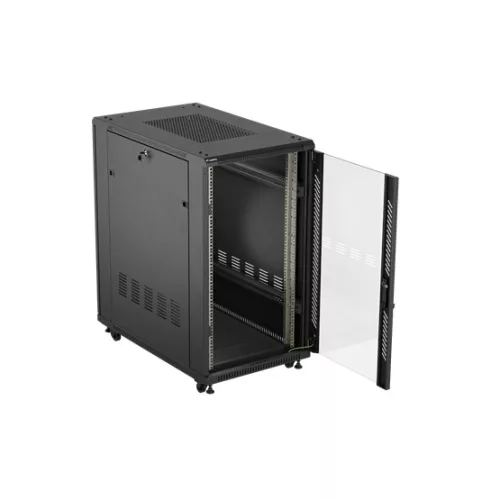 Lanberg 19" szabadon álló rack szekrény 22U/600X1000 üvegajtó, lapraszerelt, fekete