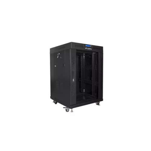Lanberg 19" szabadon álló rack szekrény 15U/600X600 üvegajtó, lapraszerelt, LCD kijelző, fekete V2