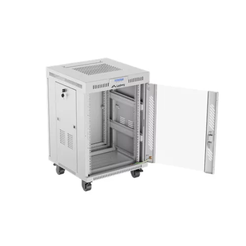 Lanberg 19" szabadon álló rack szekrény 15U/600X600 üvegajtó, lapraszerelt, LCD kijelző, szürke V2