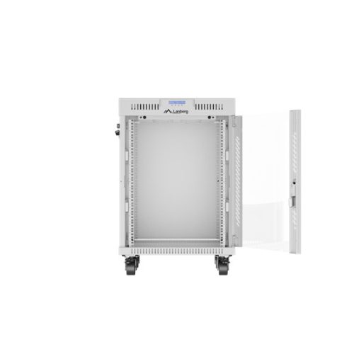 Lanberg 19" szabadon álló rack szekrény 15U/600X600 üvegajtó, lapraszerelt, LCD kijelző, szürke V2